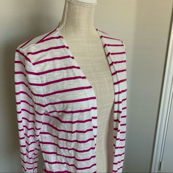 NWT Chico’s Pink and White Striped Open Cardigan - Picture 2 of 5